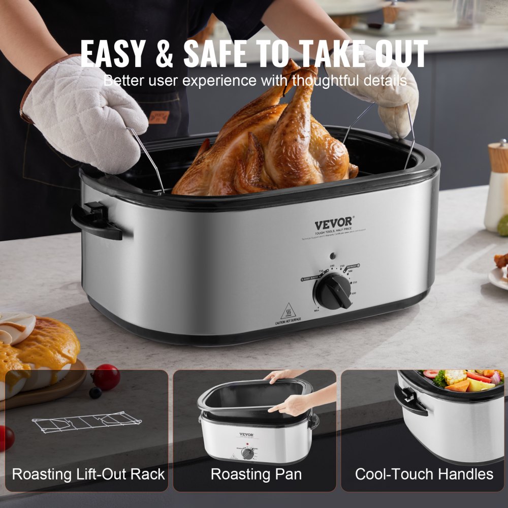Stainless Steel Roaster Oven 18–22 QT, 1450W with Self-Basting Lid