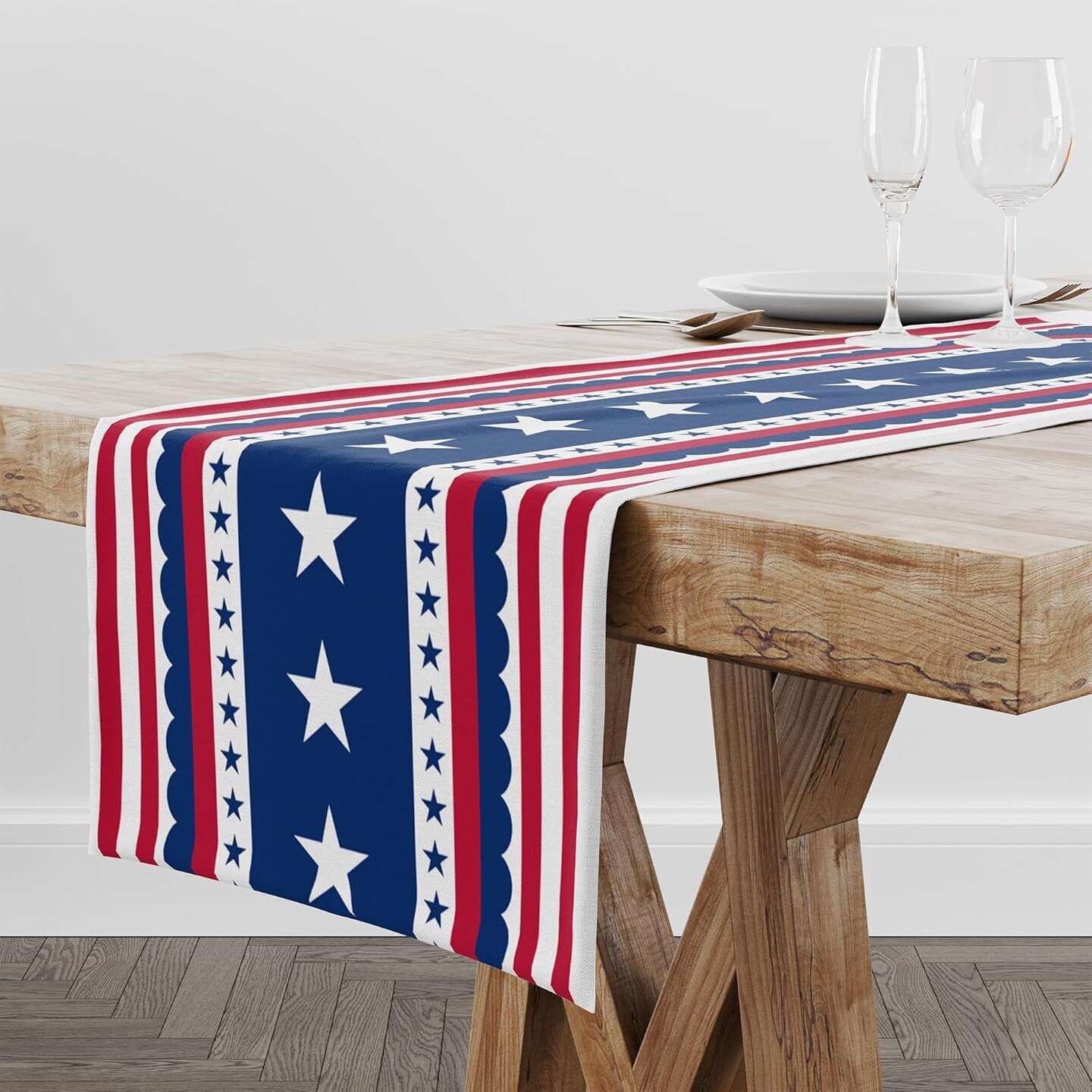 4th of July Decorations – Patriotic USA Stars Table Runner, Red White & Blue for Home, Memorial Day, Independence Day Party Supplies, Indoor & Outdoor