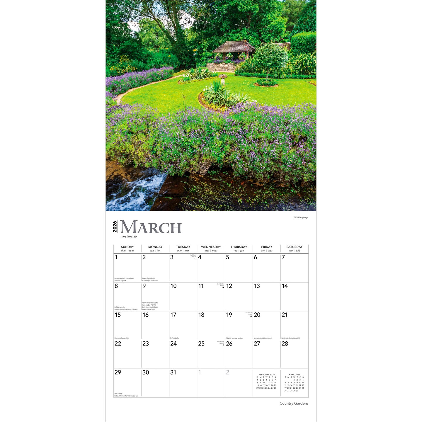 Country Gardens | 2026 12 x 24 Inch (Hanging) Monthly Square Wall Calendar | Plastic-Free