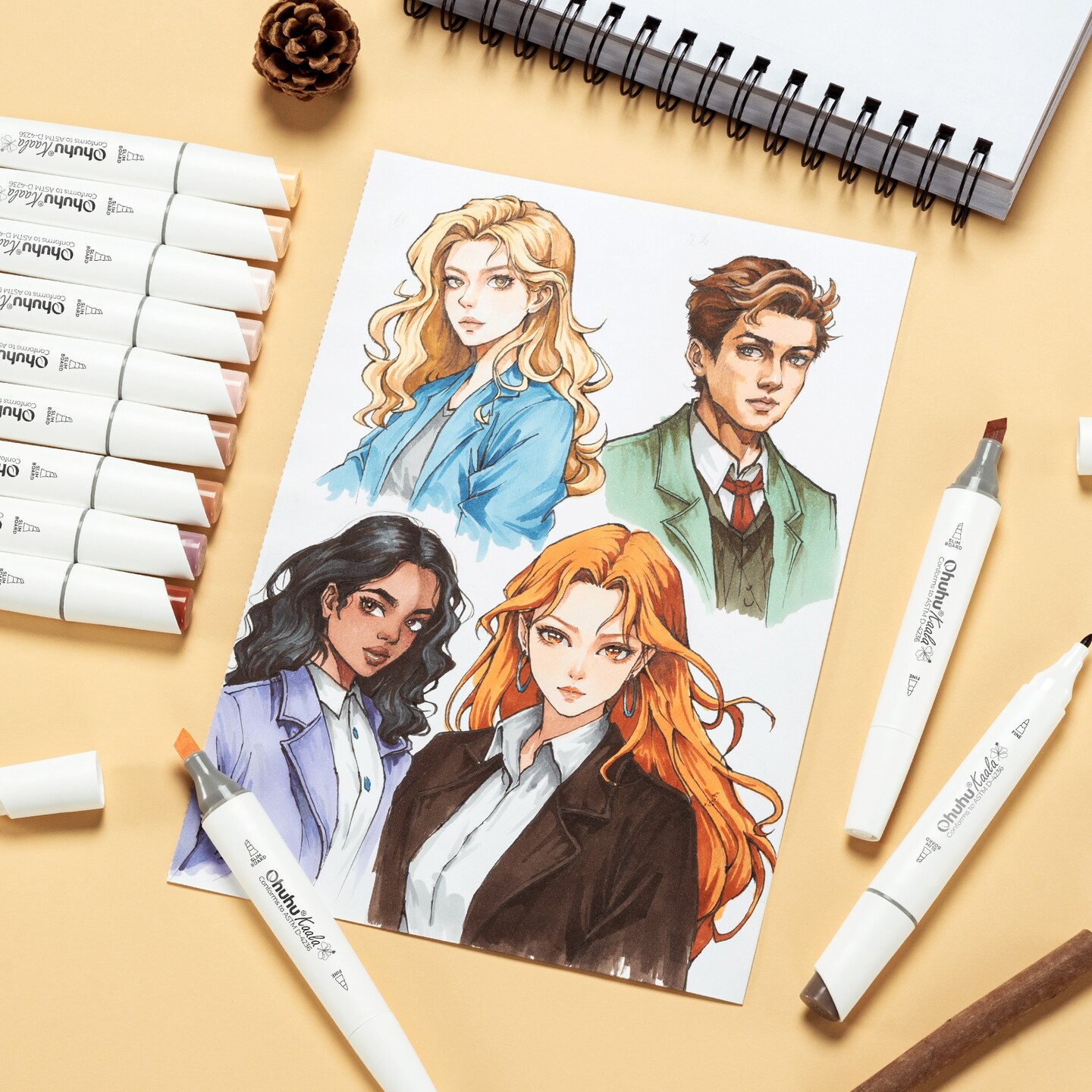 Ohuhu Skin Tone Markers- Slim Broad and Fine Double Tipped Alcohol Marker Set for Artists Adults Coloring Professional Illustration Fashion Design - 24 Portrait Colors - Kaala Markers Ink Refillable