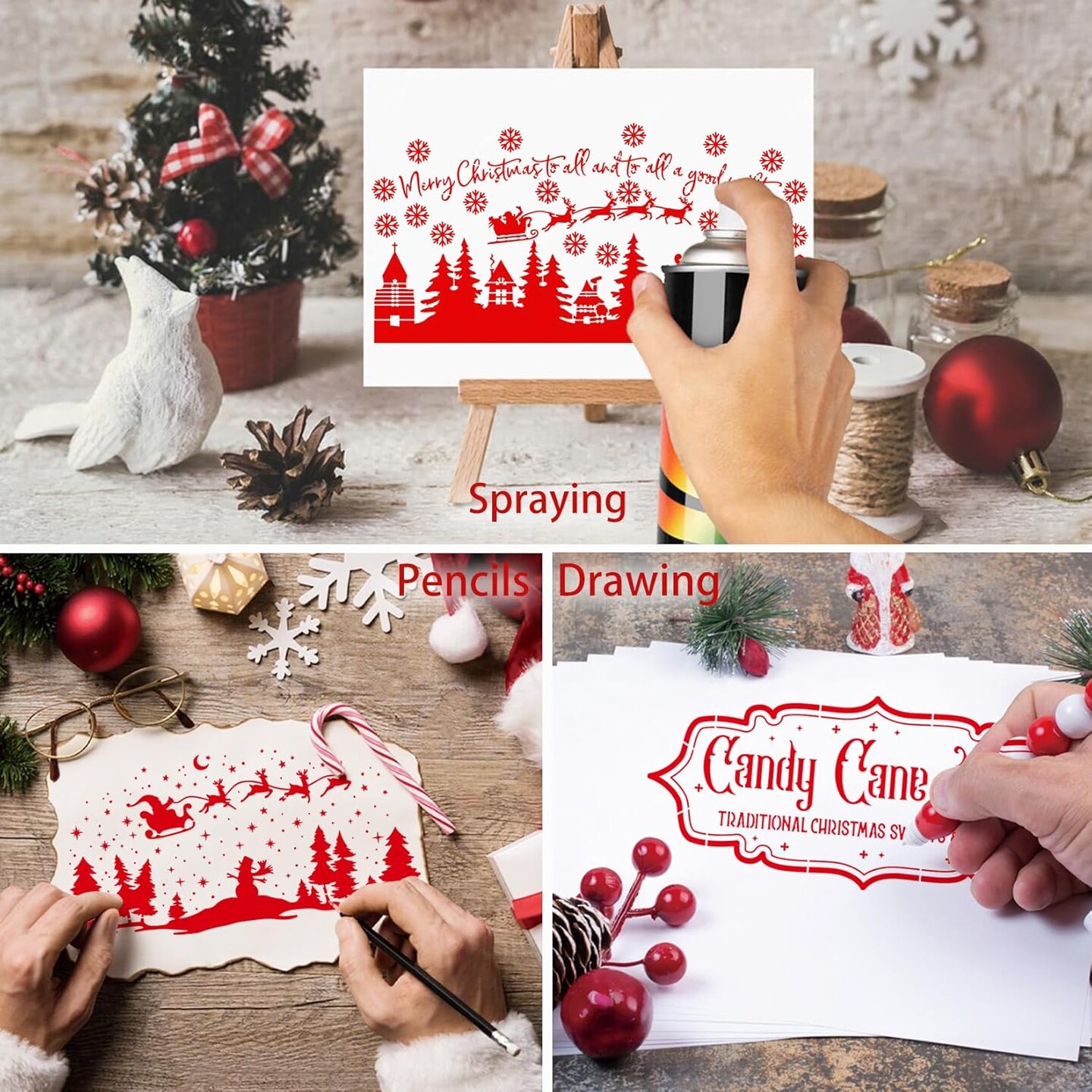 Large Christmas Stencils for Crafts Reusable (8 Old Christmas) 14&#x22;L x 8&#x22;W