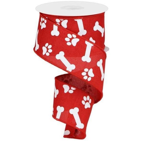 2.5&#x22; Paw Print Royal Ribbon: Red &#x26; White (10 Yards)