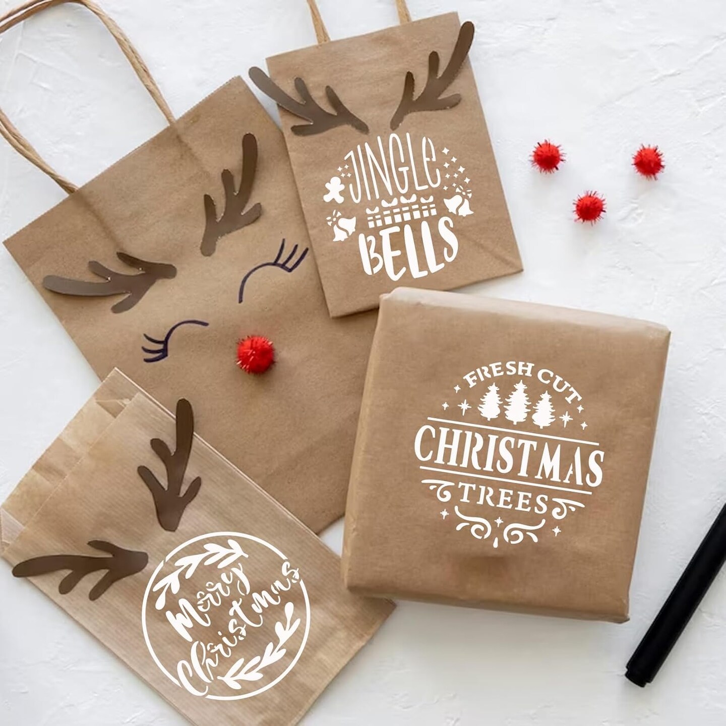 Small Stencils for Painting on Wood Reusable (Christmas Words 3) 3"L x 3"W