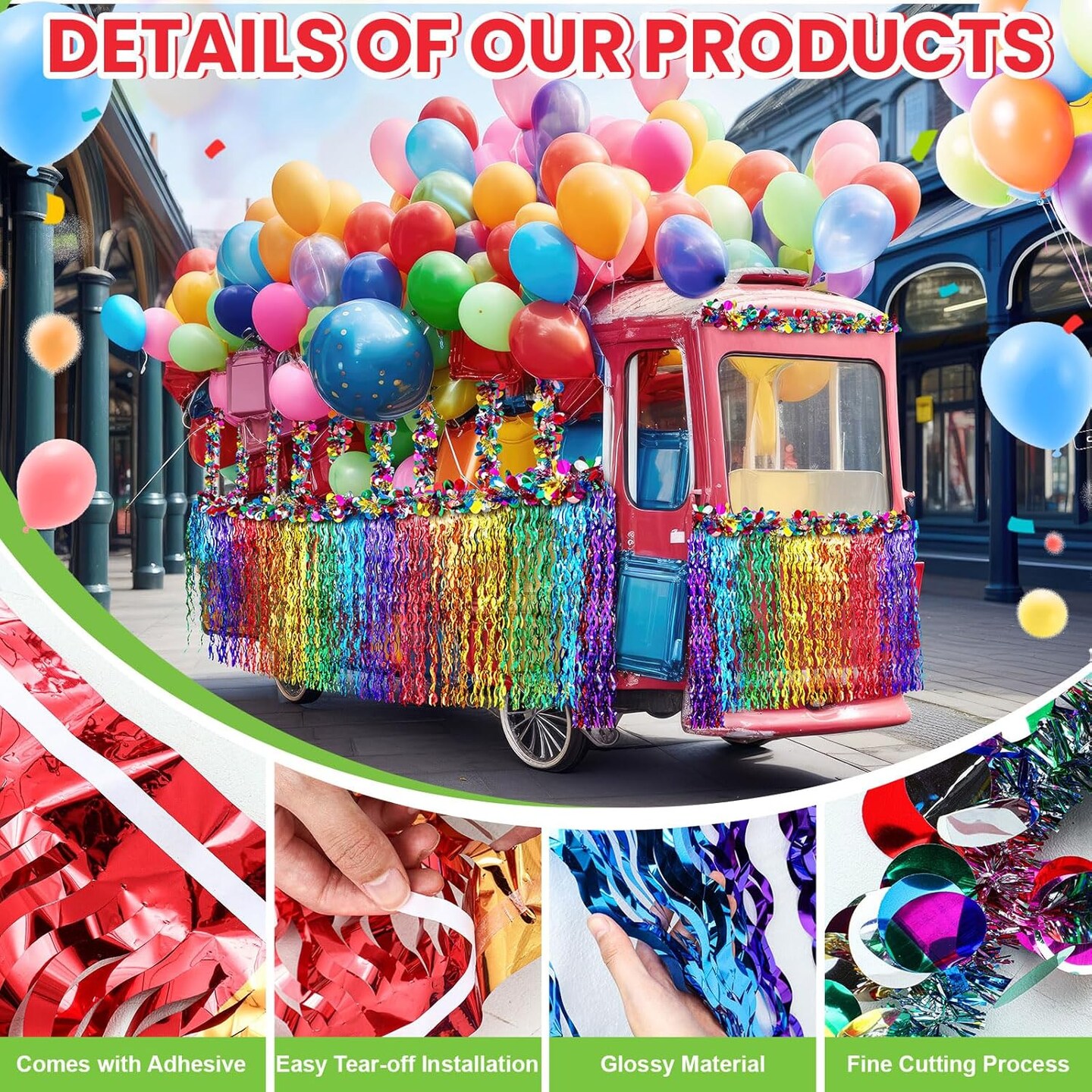 10 Pack Rainbow Parade Float Decor 9 x 2.5 ft Gay Pride Lgbt Parade Float Decoration Colored Wavy Foil Fringe Tinsel for Gay Pride Month Lgbt Rainbow Party Supply