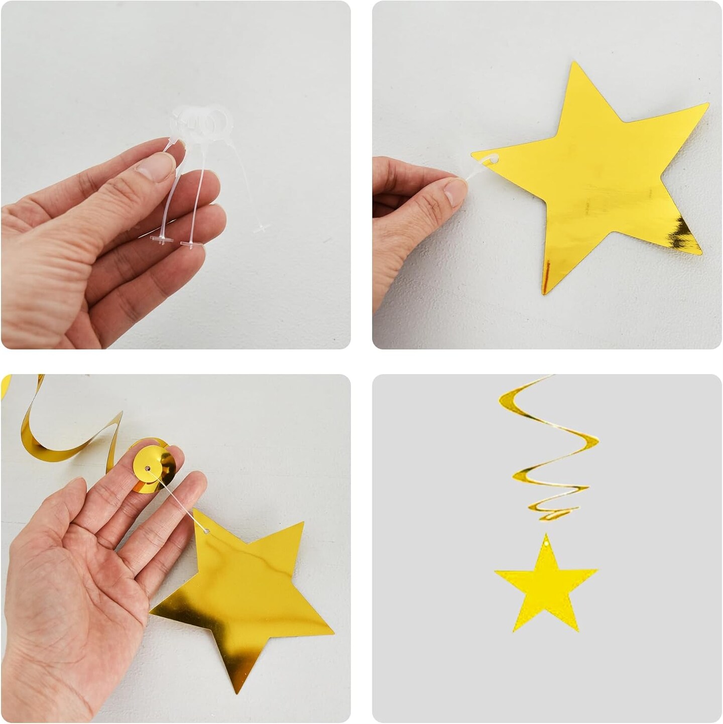 Black Gold Silver Star Hanging Swirl Decorations