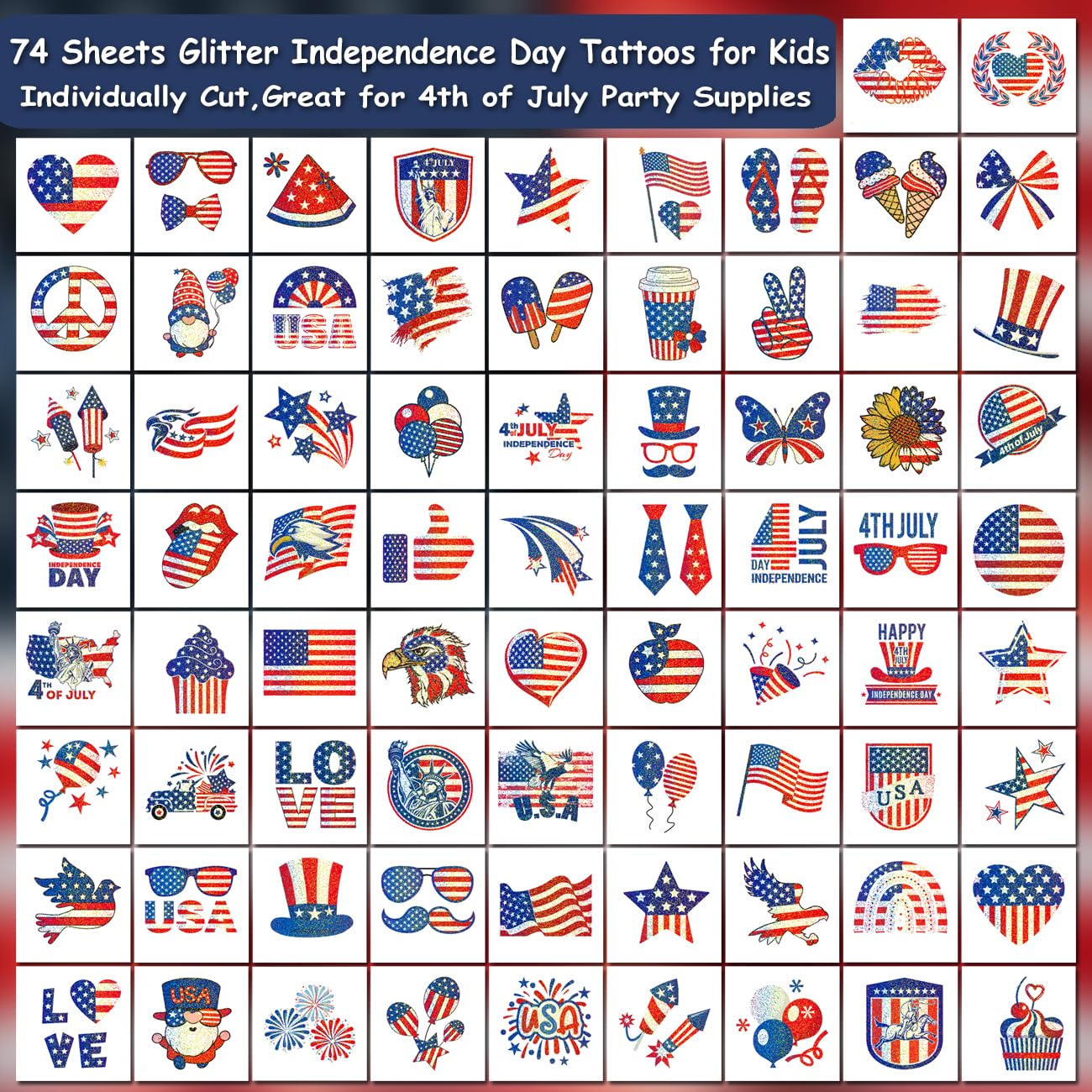 Glitter 4th of July Temporary Tattoos for Kids