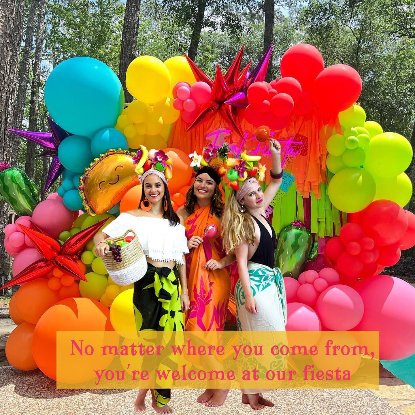 Mexican fiesta cinco de mayo independence Themed Balloon Garland Arch Kit 152 Pieces Hot Pink Red Yellow Orange Blue green Balloons for Cielito Lindo Birthday and Baby Shower Party Supplies Decoration