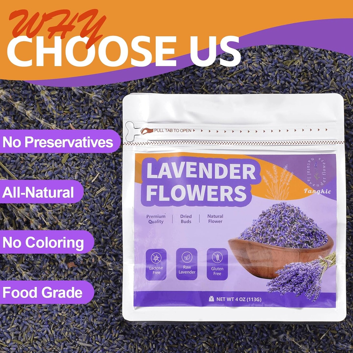 Dried Culinary Lavender Flowers - Food Grade Lavender Buds(4 oz), for Tea, Baking, Potpourri, Home Fragrance &#x26; Sachets, Edible Flowers - Gluten Free