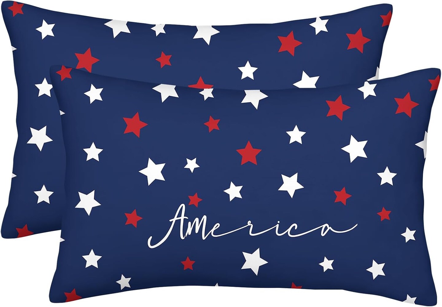 12x20, Set of 2 Blue Red Stars Pillow Covers for 4th of July Decorations