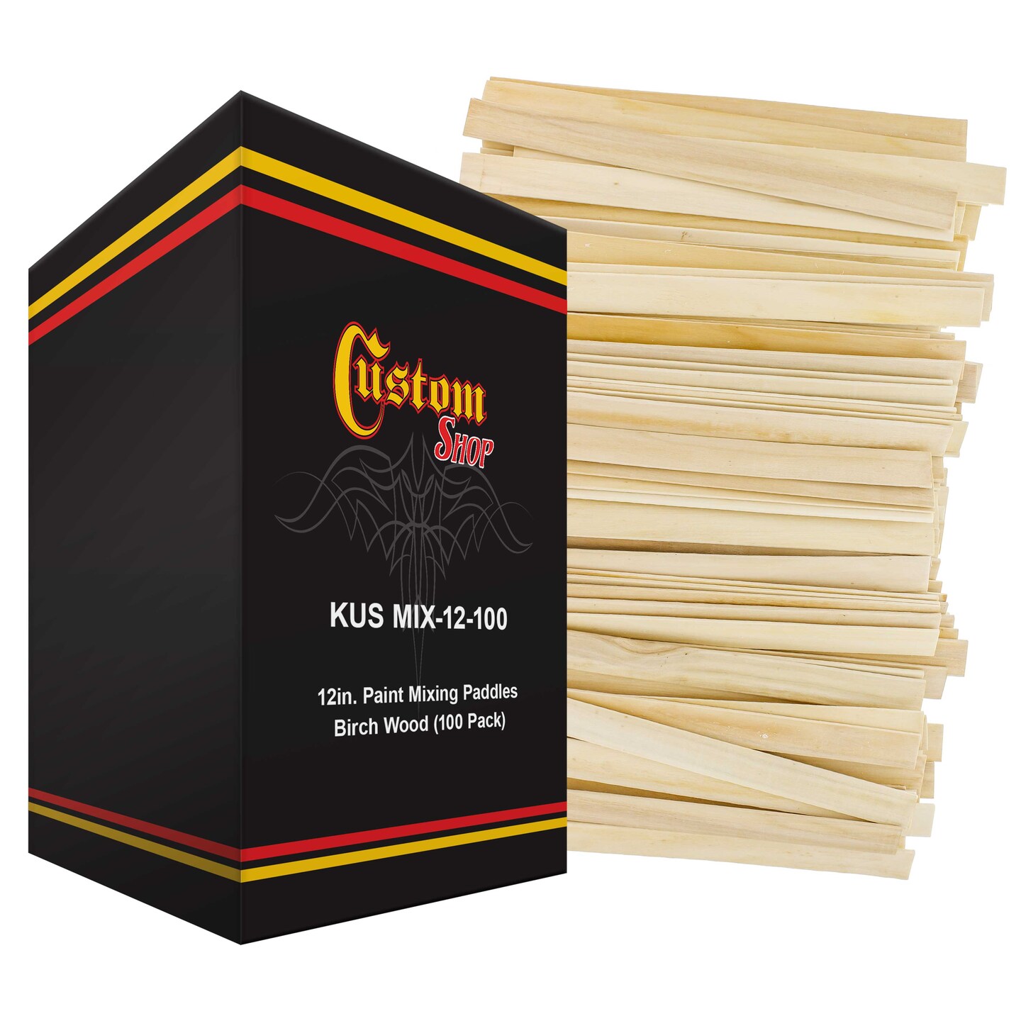 100 Craft &#x26; Paint Sticks - 12&#x22; Inch Premium Grade Wood Stirrers / Paddles - Use For Wood Crafts - Paddle To Mix Epoxy Resin Or Paint - Mixing Sticks