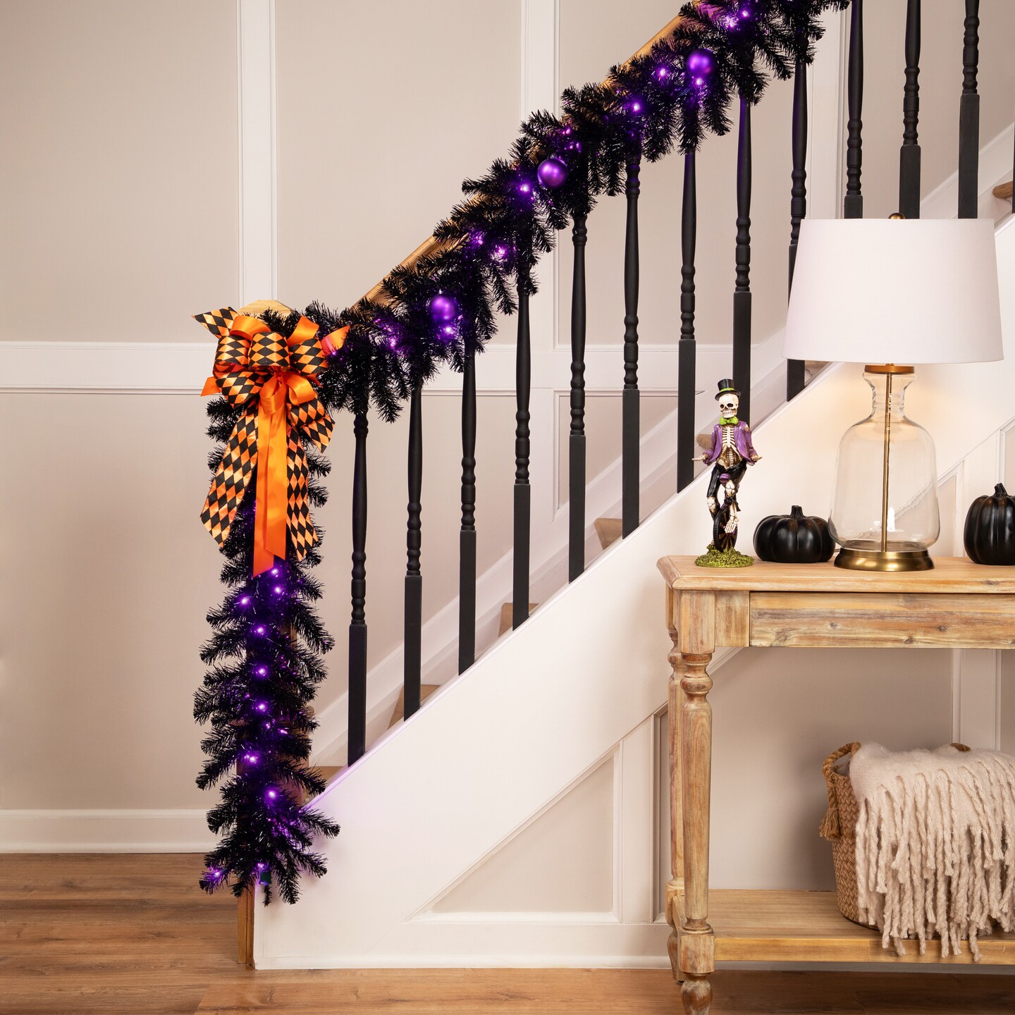 Northlight Pre-Lit Black Crystal Pine Artificial Halloween Garland - 9' x 12" - LED Purple