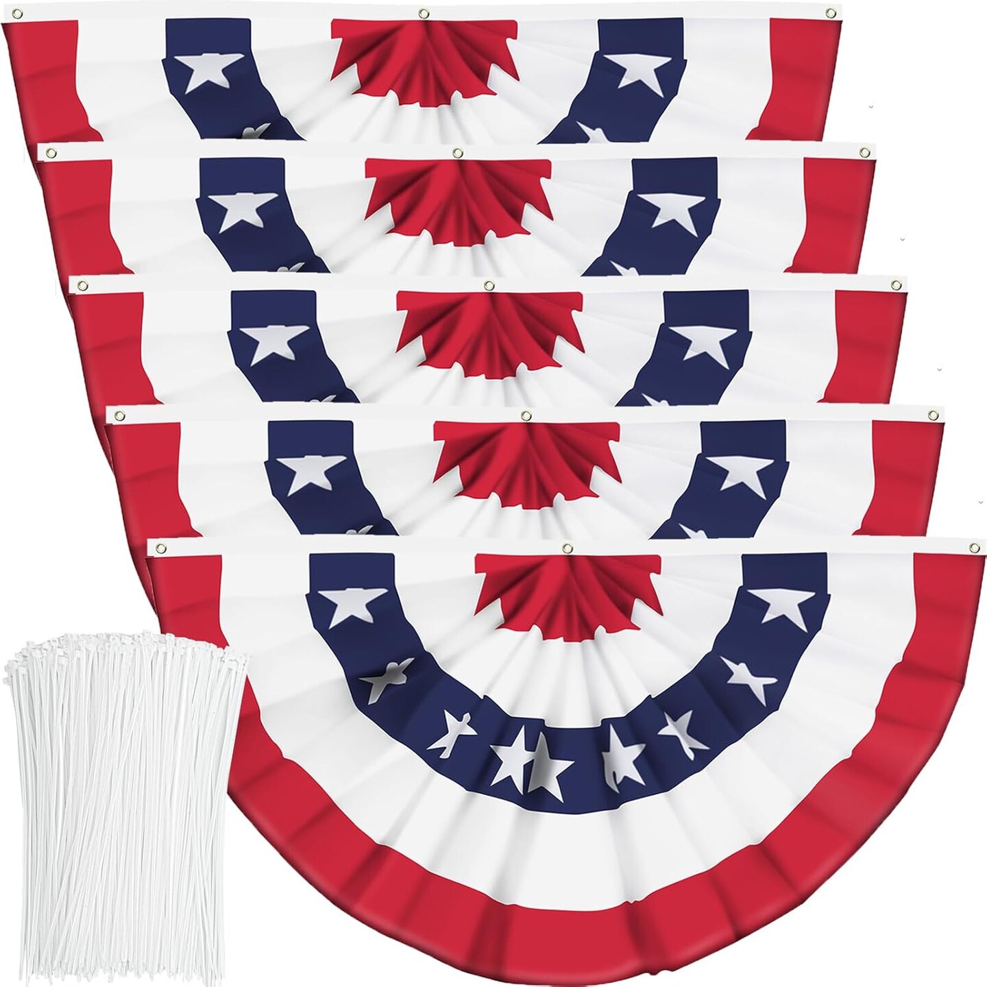 USA Pleated Fan Banner Flag - 3x6 FT American Patriotic Half Fan Bunting with Canvas Header and Brass Grommets for 4th of July, Memorial Day Indoor/Outdoor Decoration (5, 3x6 Feet)