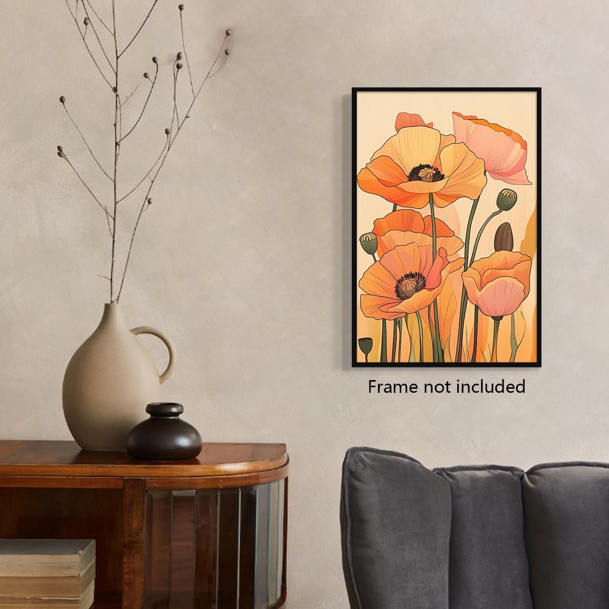 Summer Vintage Flower Canvas Wall Decor, Rustic Poppy Floral Aesthetic Poster, Farmhouse Yellow Poppies Flower Print, Folk Art Botanical Picture, Modern Minimalist Boho Art, 8x12in (Unframed)
