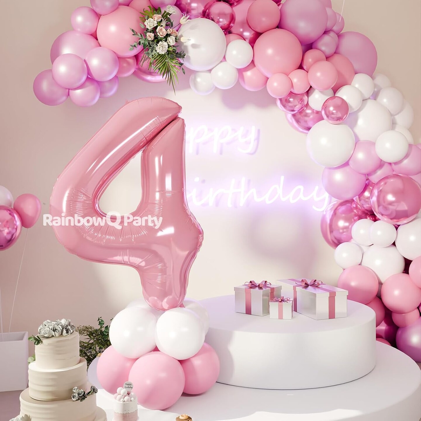 4 Balloon Number 40 Inch for Boy or Girl Big Pink 0-9 Foil Mylar Large 4 Number Balloon Happy 4th Birthday Party Anniversary Decorations Supplies
