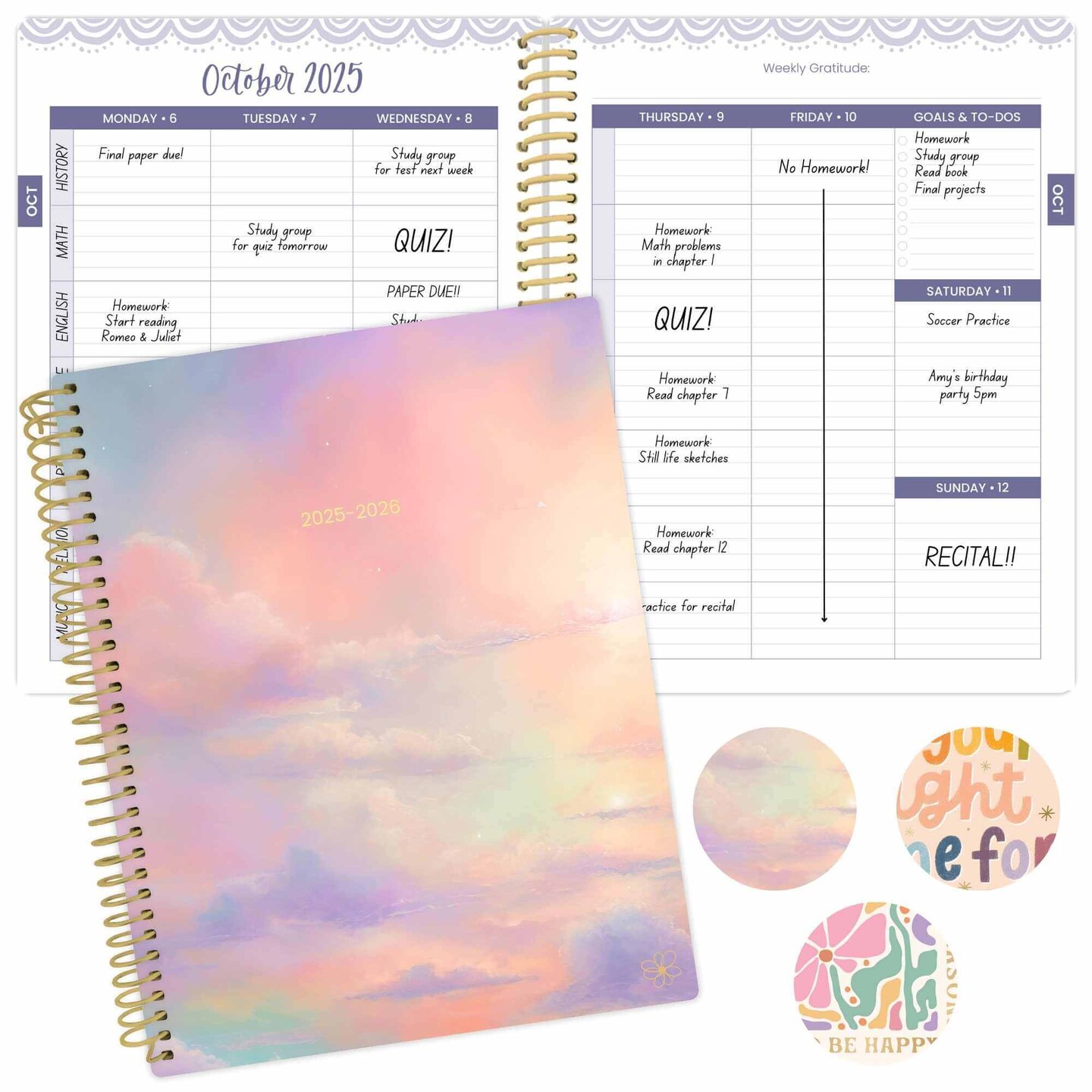 bloom daily planners 2025-26 Academic Soft Cover Daisy Student Planner, 7" x 9", Cotton Candy Clouds