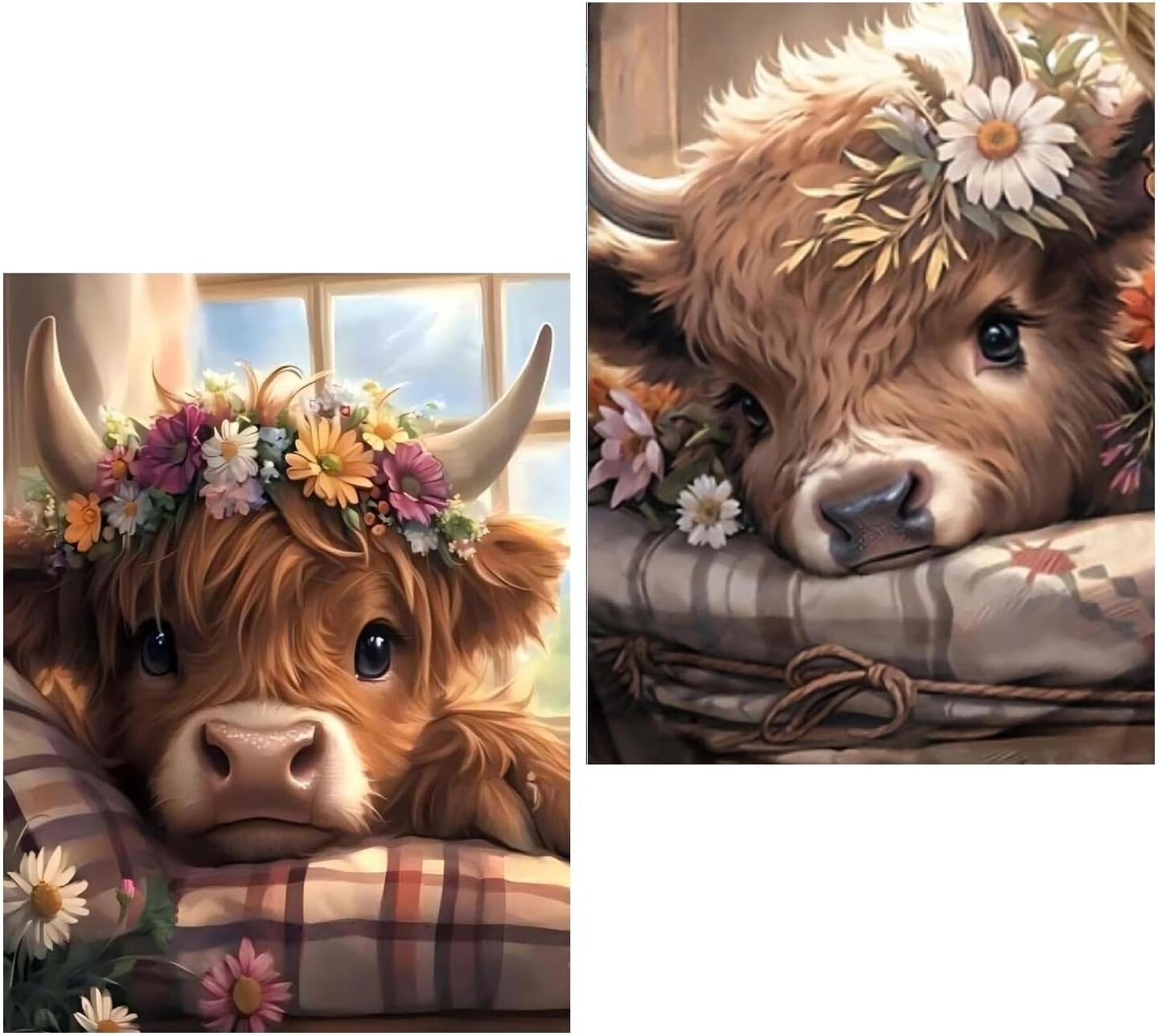 2 Pack Cow Diamond Art Kits for Adults - Cute Animals Diamond Painting Kits for Adults Beginner, DIY 5D Full Drill Diamond Dots Gem Art Kits for Home Wall Decor 12x16inch