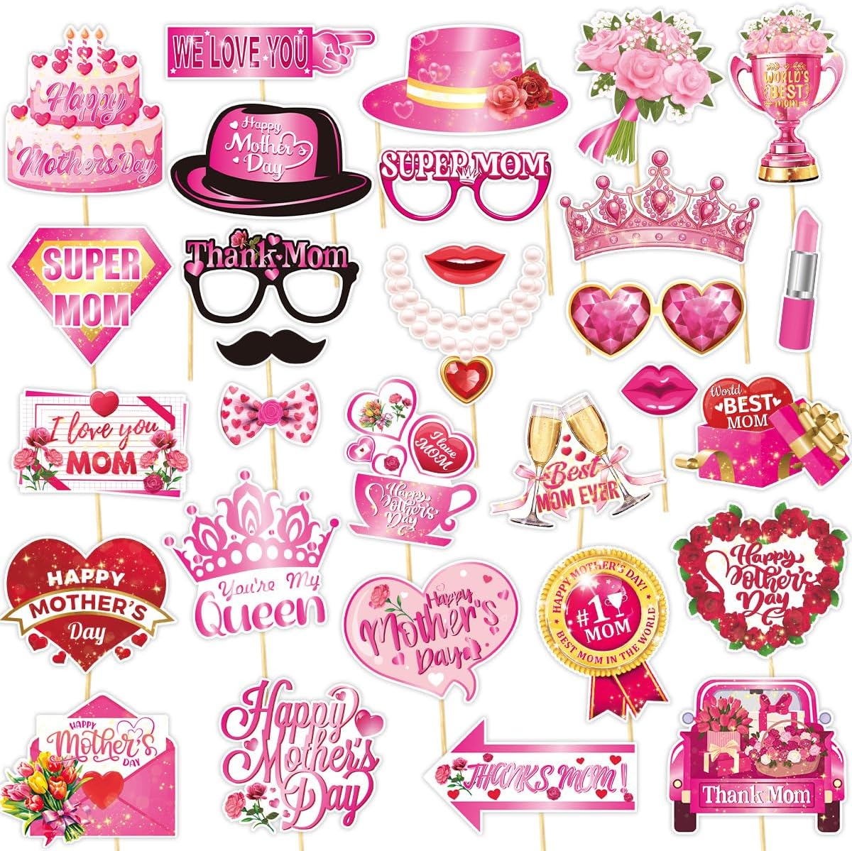 30Pcs Mother&#x27;s Day Photo Booth Props