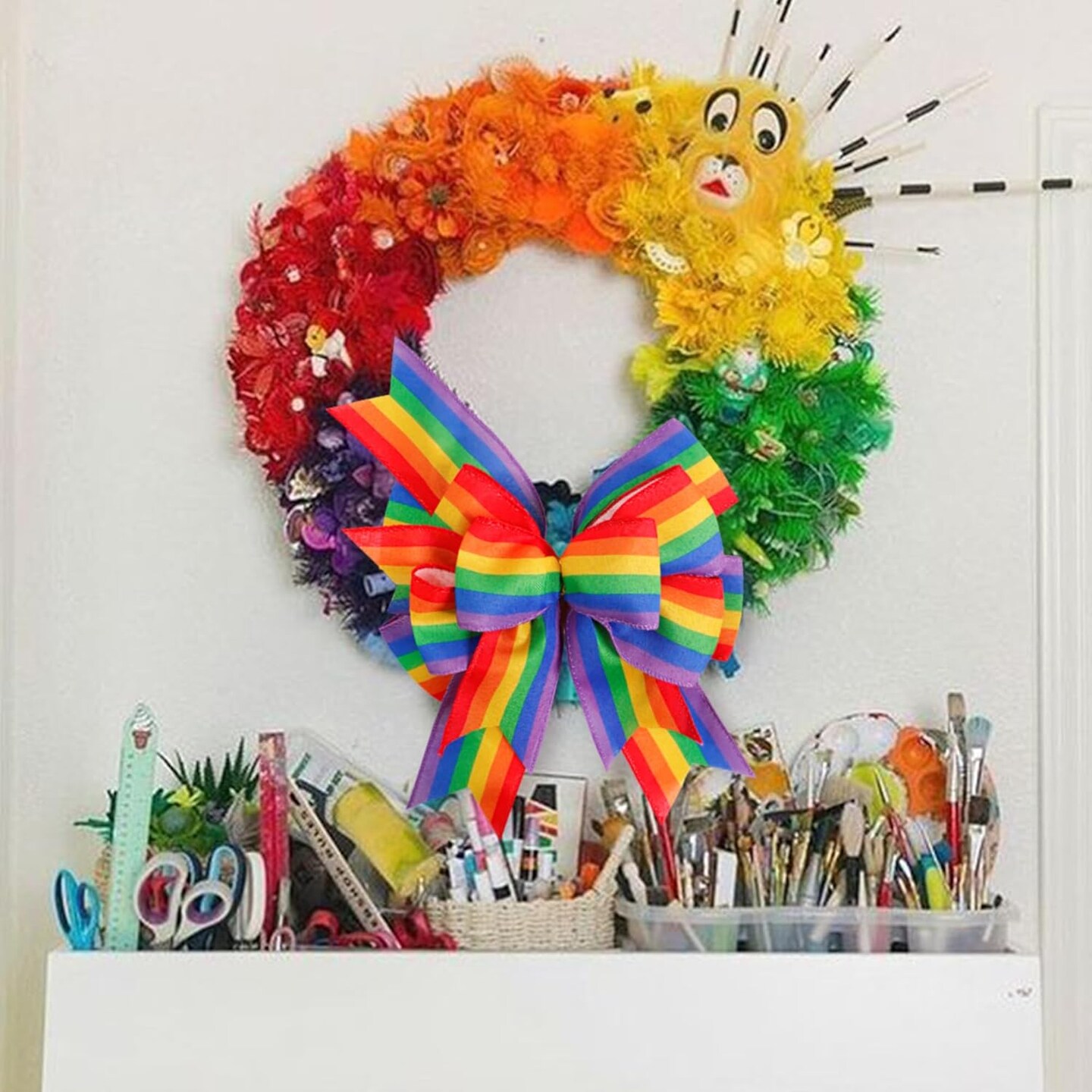 RIBBON Pride Wreath Bow Rainbow Stripe Decorations Lesbian Gay Burlap Ornaments