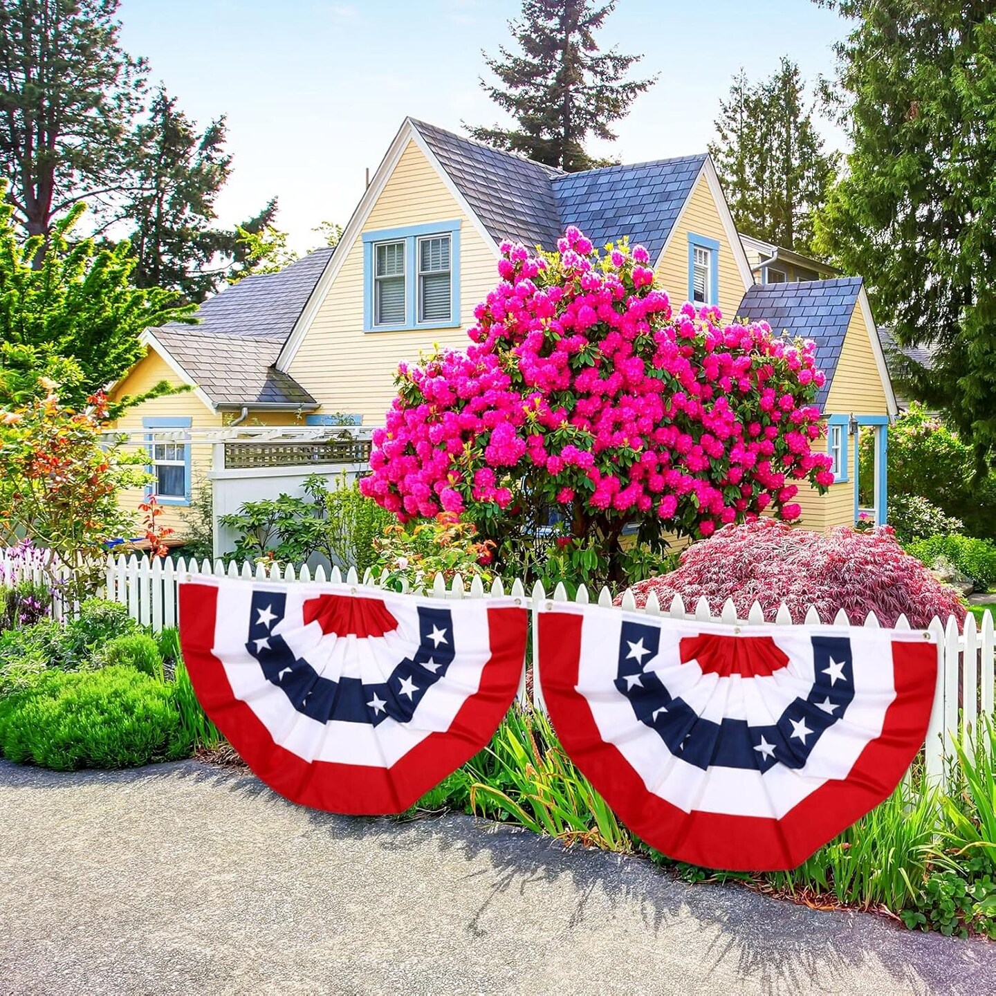 5 Pcs American Flags Bunting 3 x 6 ft USA Patriotic Half Fan Bunting Flag Outdoor 4th of July Pleated Fan Flags Banners for Independence Day Memorial Day Outside Porch Garden Yard Decorations