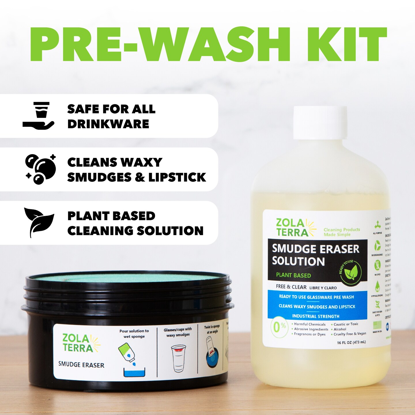 ZolaTerra Smudge Eraser Kit - Applicator, Sponge & 16oz Solution