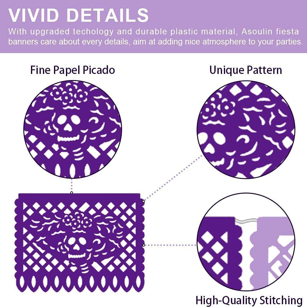 6PCS Mexican Party Banners, Cinco De Mayo Decoration Fiesta Party Decoration, Mexican Themed Party Decor 5 De Mayo Banner Plastic Papel Picado, Mexico Birthday Party Supplies -12 Patterns/90FT