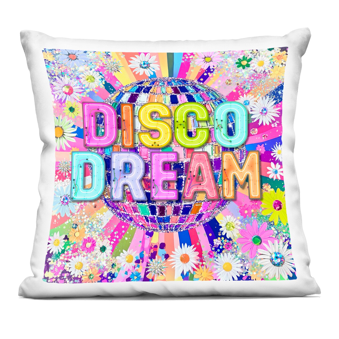 Stupell Industries Vivid Disco Dream with Daisies Decorative Printed Pillow design by Jess Stempel, 18 x 7 x 18