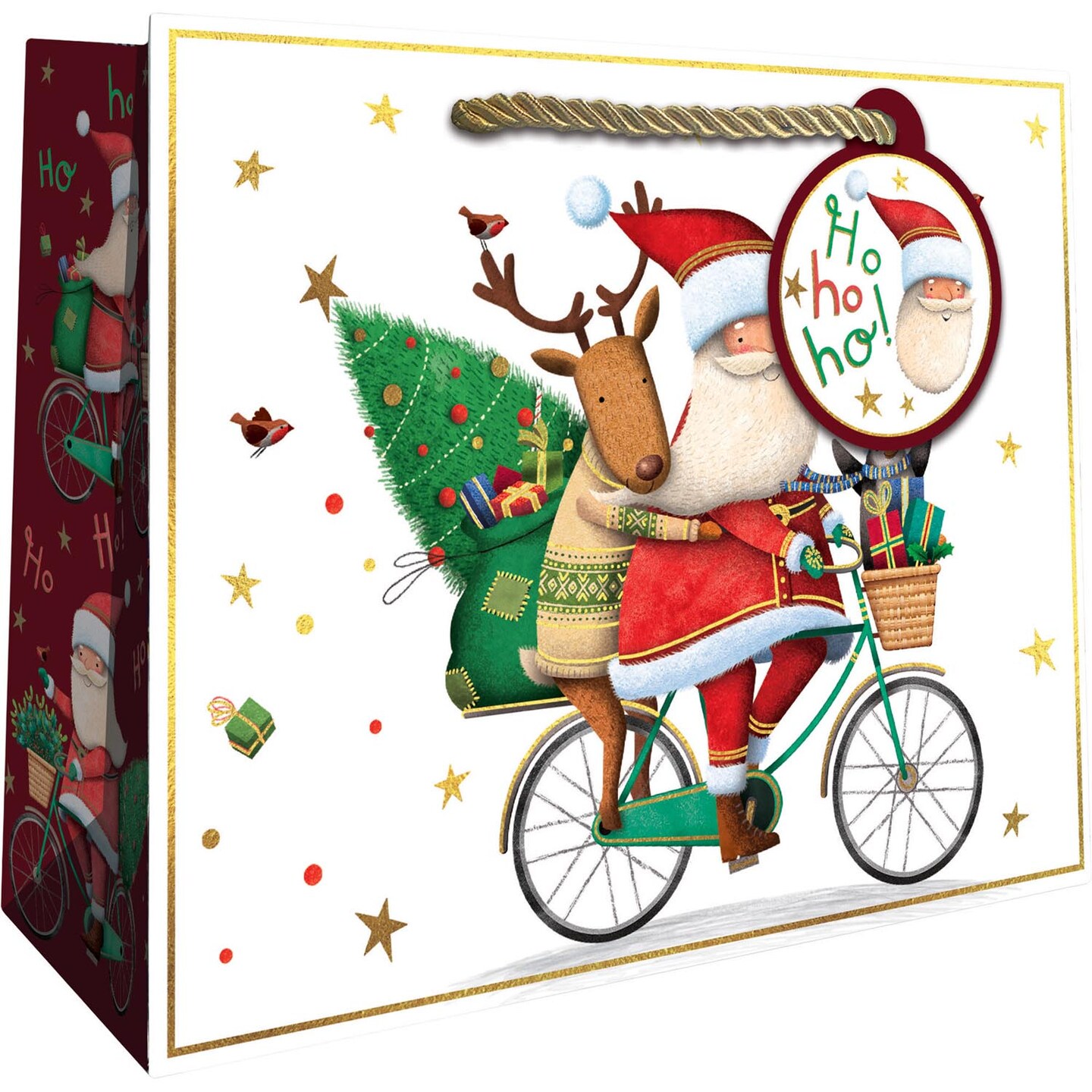 Pack/6: Santa Bicycle Gift Bag - 10 x 4 x 8&#x22;