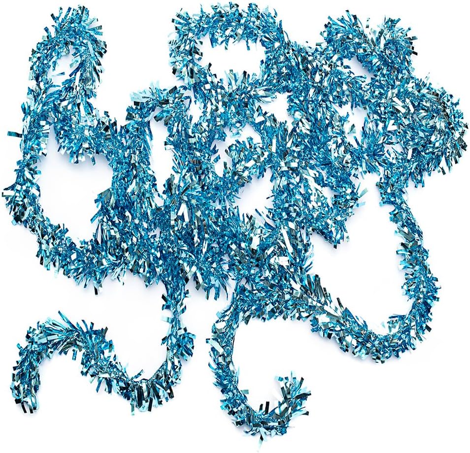 Light Blue Metallic Tinsel Twist Garland for Party Decorations
