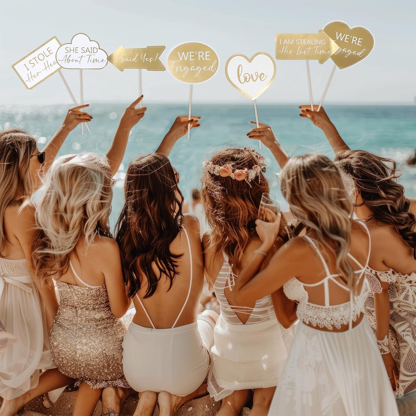 40Pcs Gold Engagement Photo Booth Props We are Engaged Photo Props Decorations for Wedding Reception Bridal Shower Ceremony Party Supplies Favors