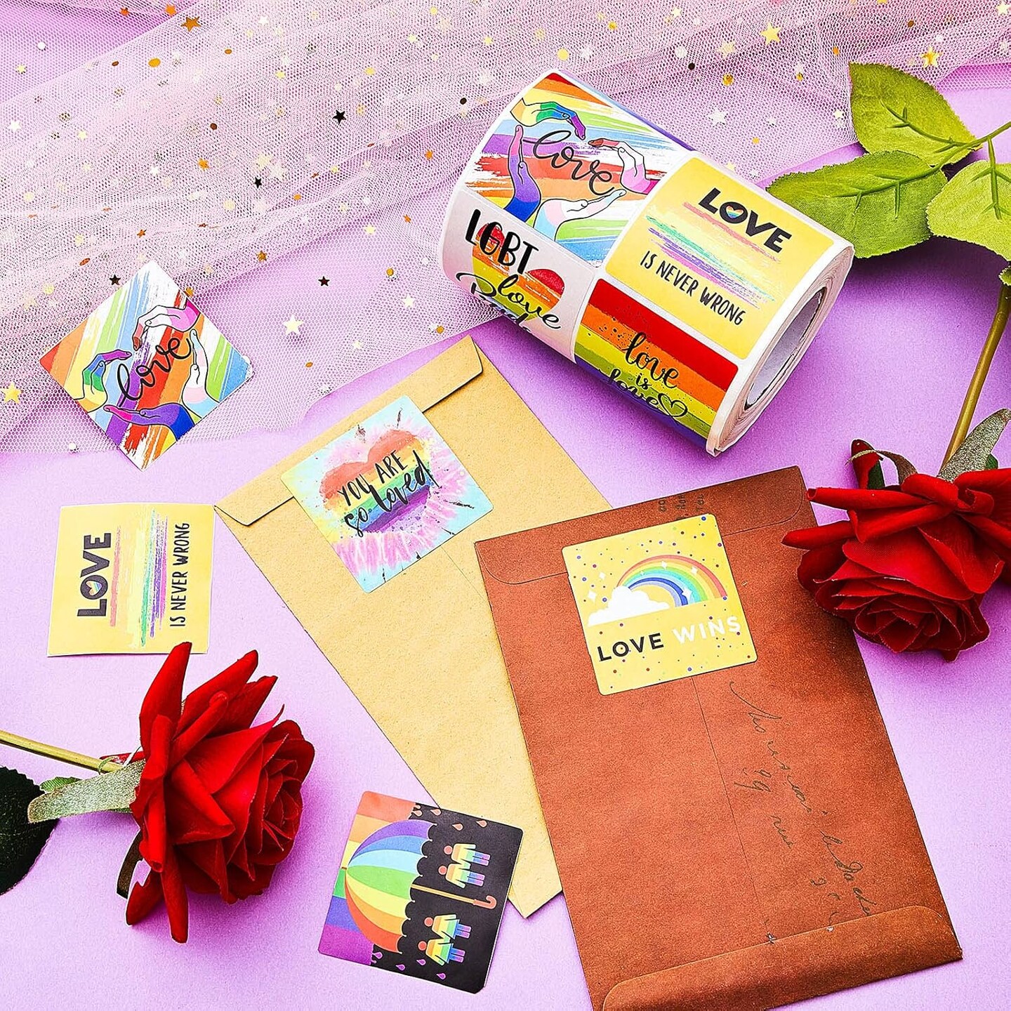 800 Pieces Pride Sticker Bulk LGBTQ Stickers Rainbow Rectangle Pride Support Stickers Love is Love LGBT Accessories for Parades Rainbow Festival and LGBT Group Activities, 12 Styles