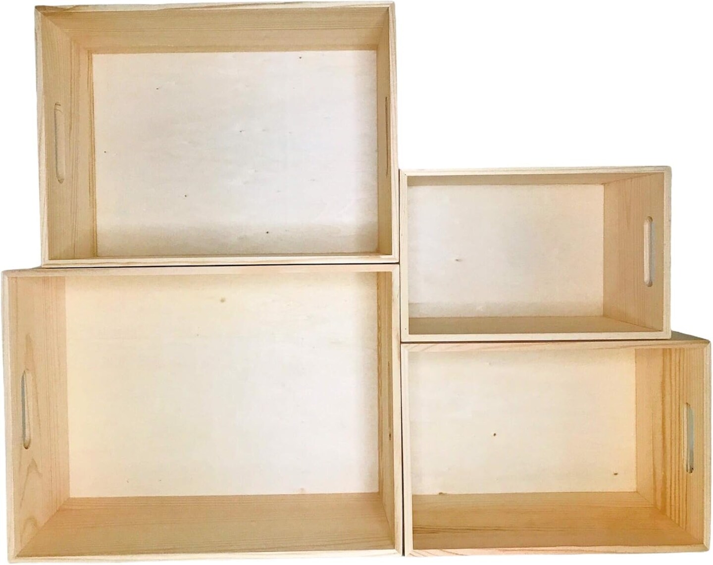4 Pack Unfinished Wooden Crates with Cutout Handles