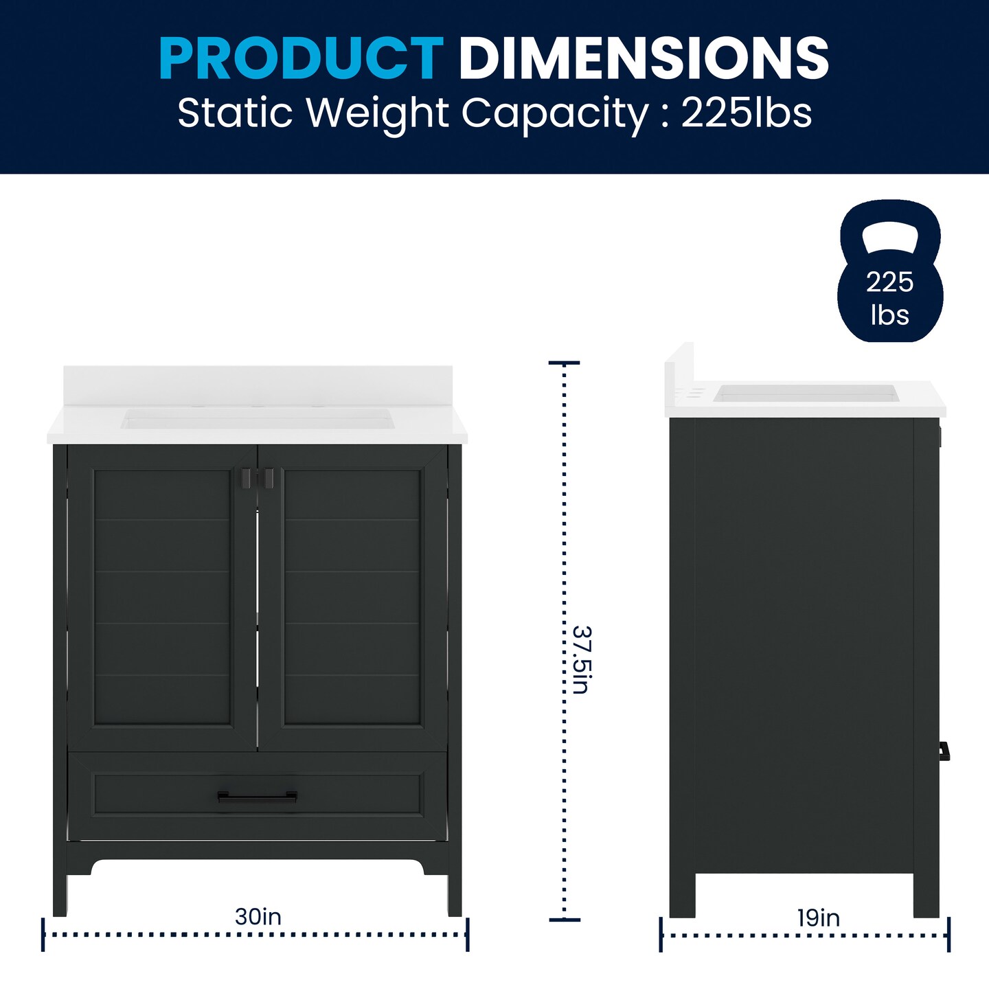 Merrick Lane Argos Single Sink Bathroom Vanity with Undermount Basin, Soft-Close Cabinet, Easy-Glide Drawer, and Carrara Marble Finish Countertop