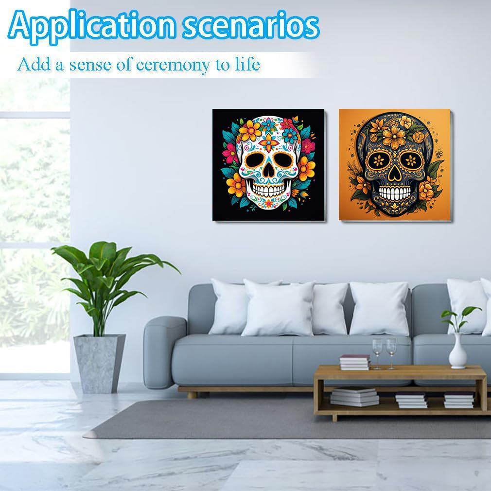 Skull Paint by Numbers Kit for Adults - 2 Pack Halloween Number Painting for Adults - Acrylic Easy Horror Skeleton Painting by Numbers with Frame - Adult Paint by Number Kits 8x8inch