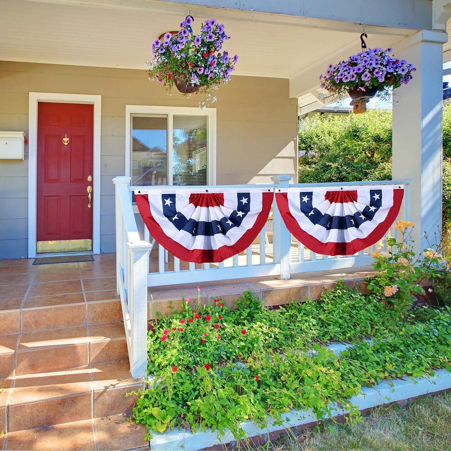 USA Pleated Fan Banner American Bunting Flag with Canvas Header and Brass Grommets for 4th of July Memorial Day Indoor Outdoor Decoration (3x6 Feet)