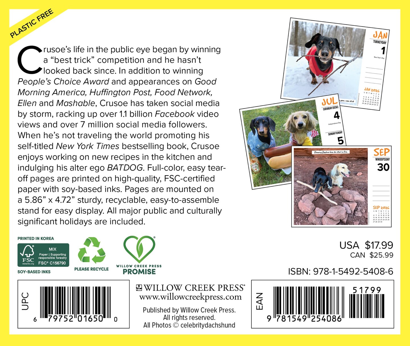 Crusoe the Celebrity Dachshund 2026 Box Calendar