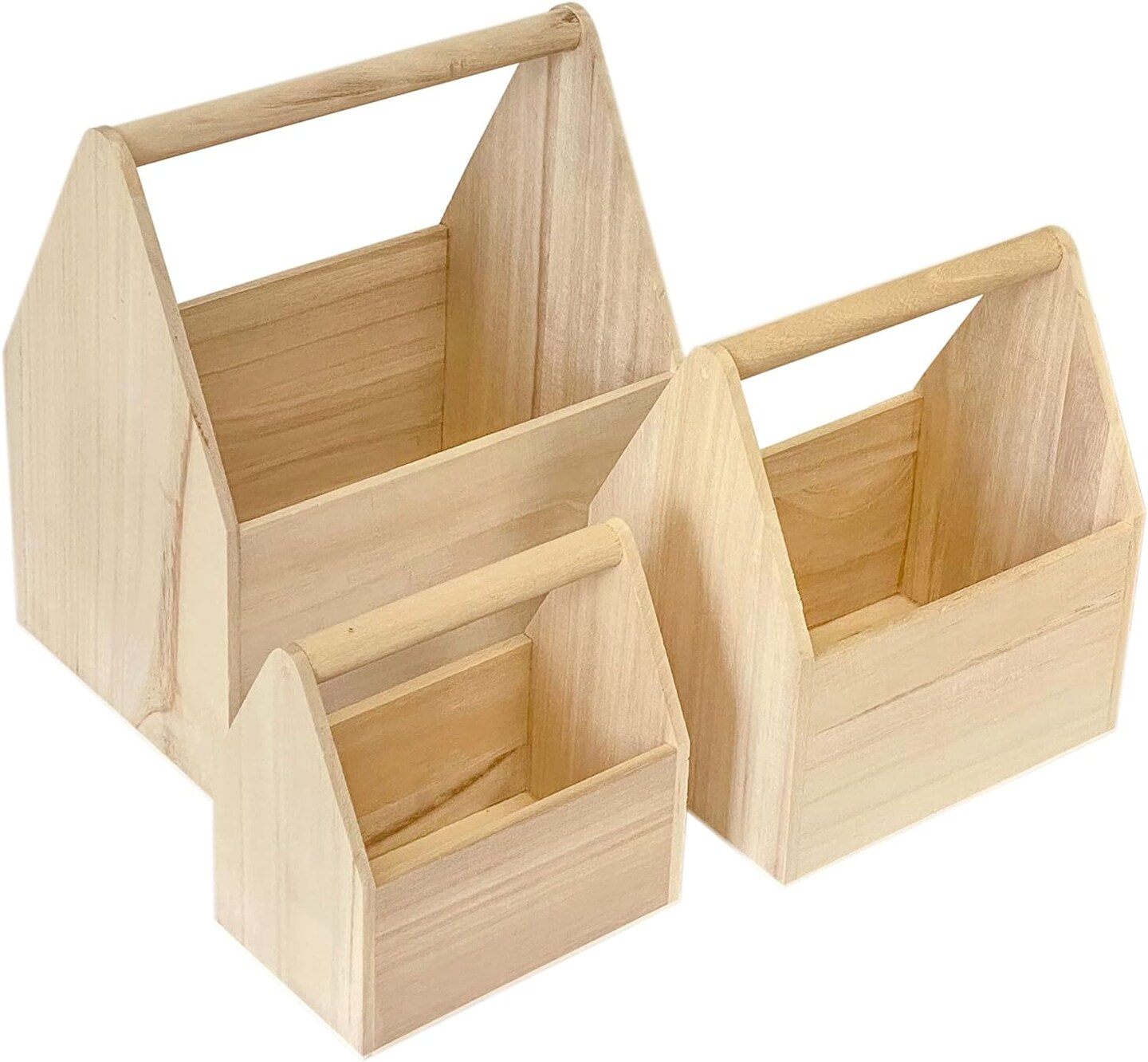 Set of 3 Unfinished Wooden Carrier Nesting Wood Craft Box with Handle