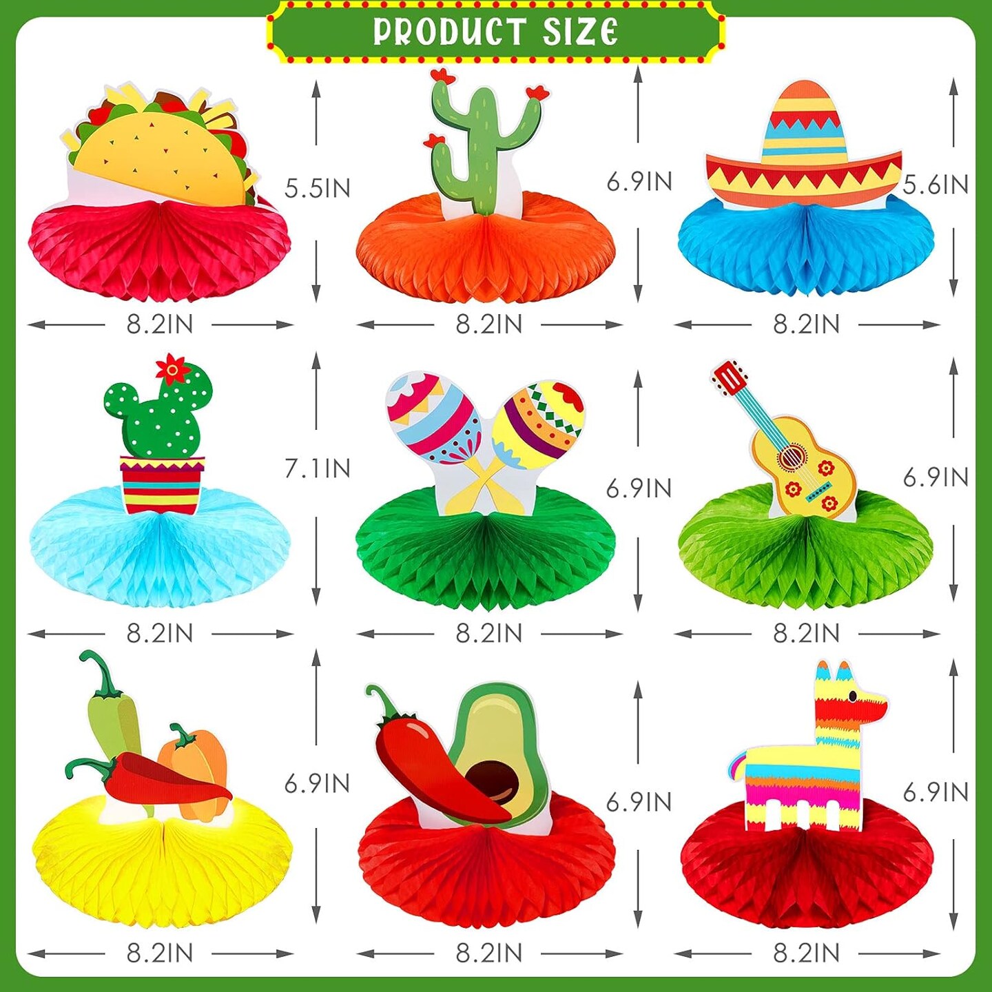 9 Pieces Fiesta Party Decorations Mexican Party Table Decor 8&#x27;&#x27; fiesta Honeycomb Mexican Table Centerpieces Cinco De Mayo Decorations for Taco Day of The Dead Decor Supplies Favors