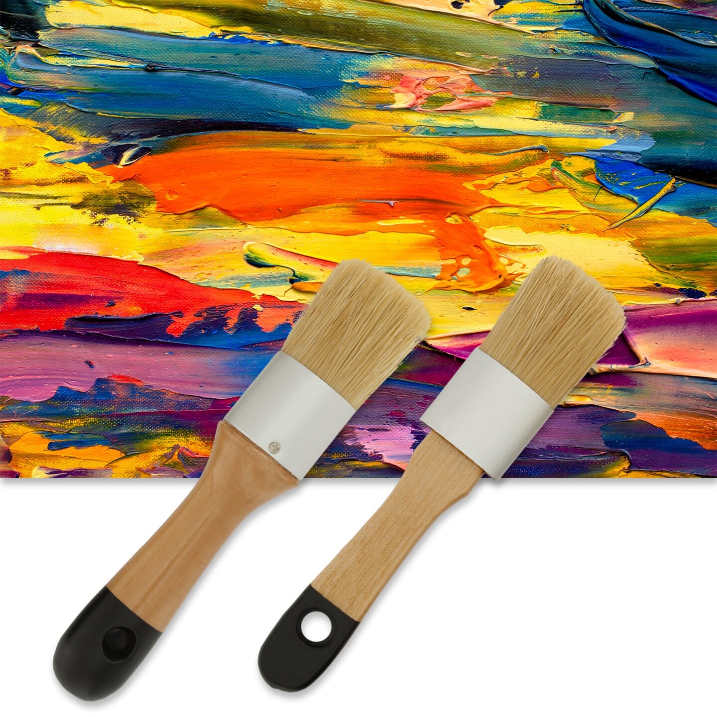 2-Piece Multi Use Oval &#x26; Round Chalk, Wax &#x26; Stencil Brushes for Chairs Dressers Cabinets &#x26; Other Wood Furniture, 100% Natural Bristles, Rust Resistant