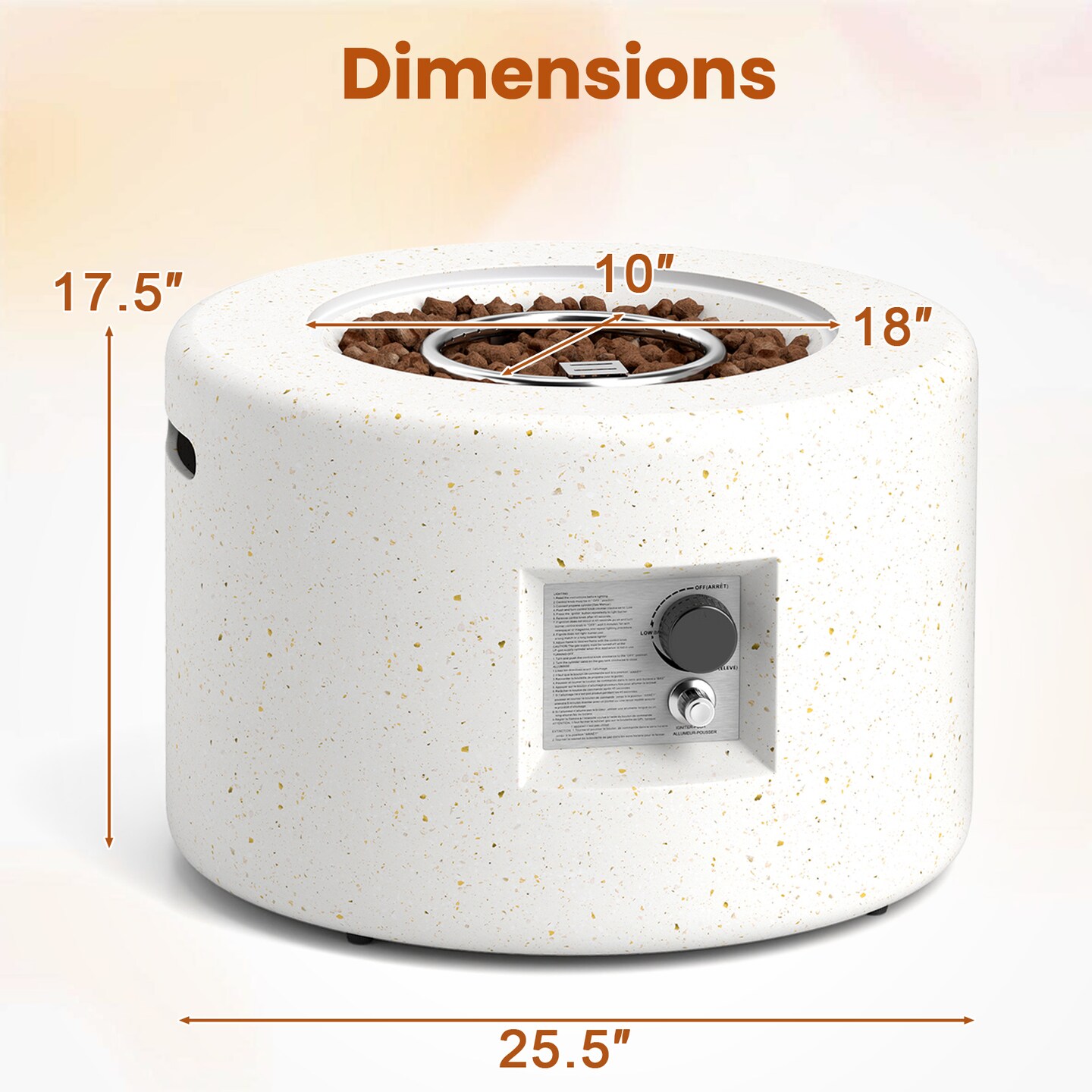 White Terrazzo Fire Pit Table with Propane Tank Holder and 40,000 BTU