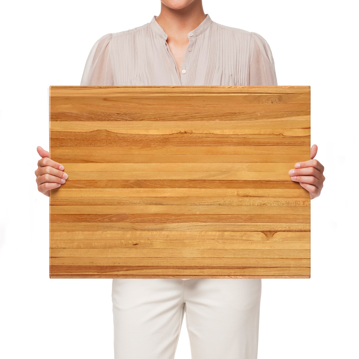 Teak Wood Cutting Board Extra Large Edge Grain Butcher Block with Handles, Reversible Design, Pre-Treated