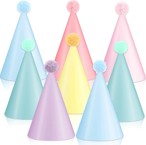 24 PCS Rainbow Party Hats Pastel Rainbow Themed Paper Hats Pastel Party Birthday Party Cone Hats Macaron Themed Party Hats for Kids and Adults Birthday, Baby Shower, Bridal Shower Party Decorations