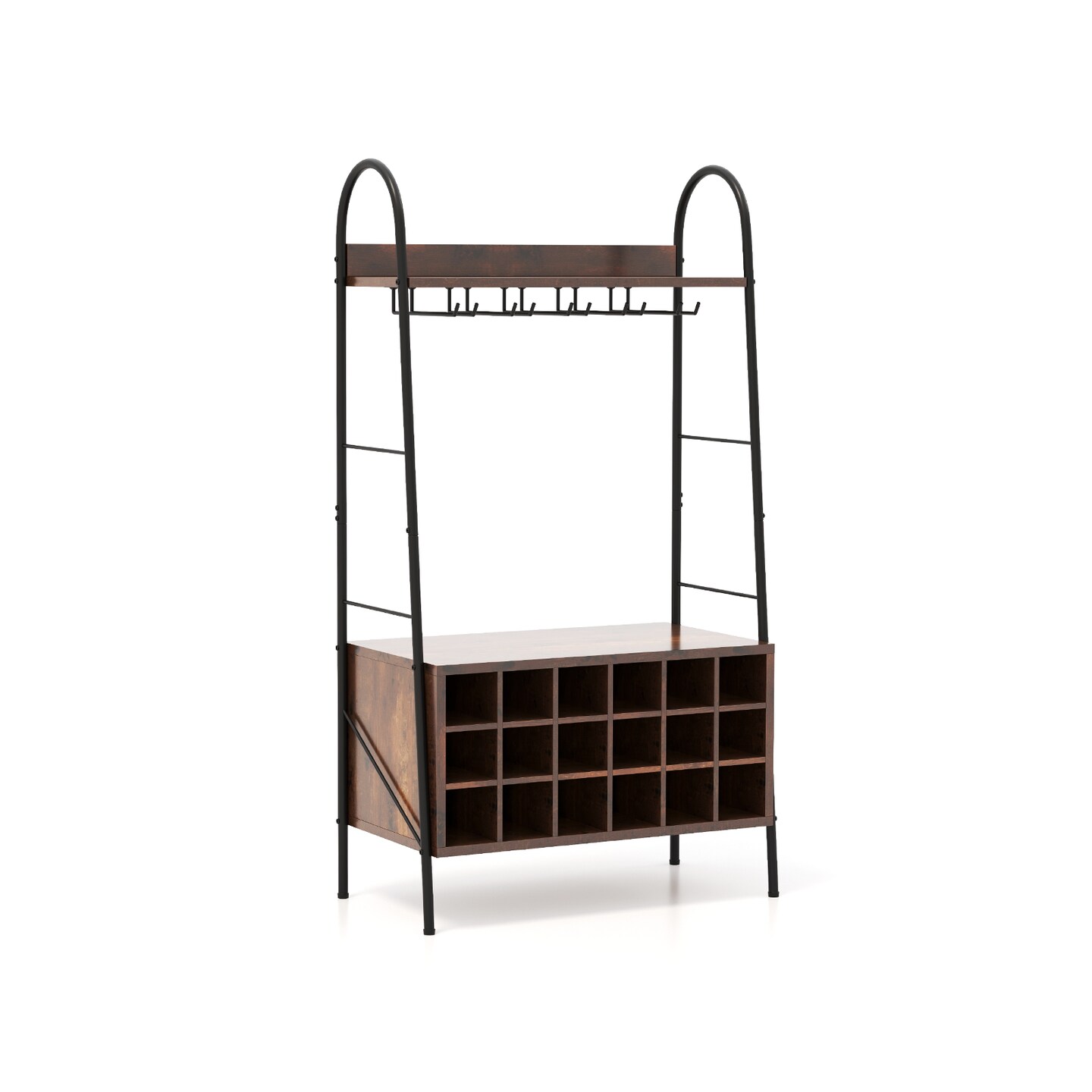 Rustic Brown Bakers Rack with Removable 18-Bottle Wine Rack and Stemware Holder
