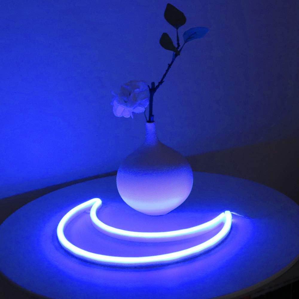 LED Blue Moon Neon Light, Cute Neon Moon Sign, USB or Battery Powered Decorative Night Light for Bedroom, Office, Dorm, Party, and Summer Events (Blue Moon)