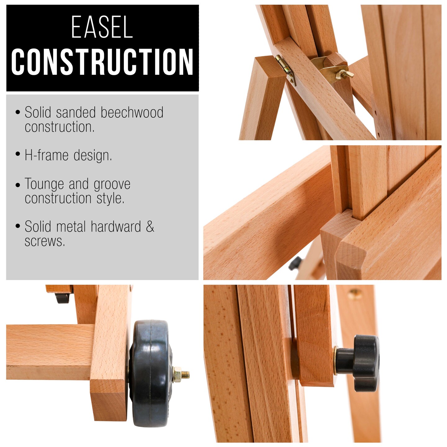 Multi-Function Studio Artist Wooden Floor Easel - Large Adjustable H-Frame, Tilts Flat, Mast Adjusts to 97&#x22; High - Sturdy Beechwood Painting Canvas
