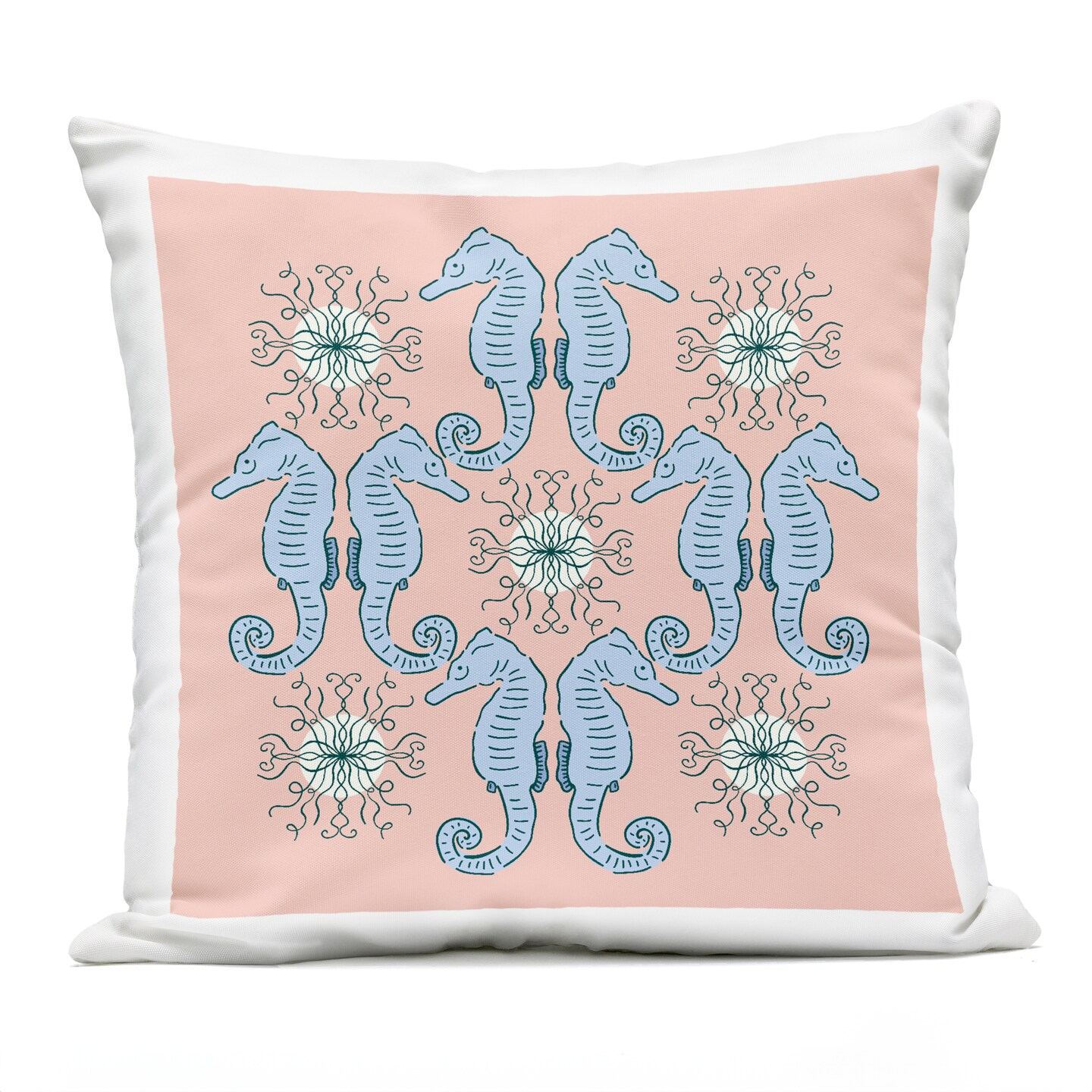 Stupell Industries Symmetrical Coral Seahorse Pattern Outdoor Printed Pillow design by Sazerelli Designs, 18 x 7 x 18