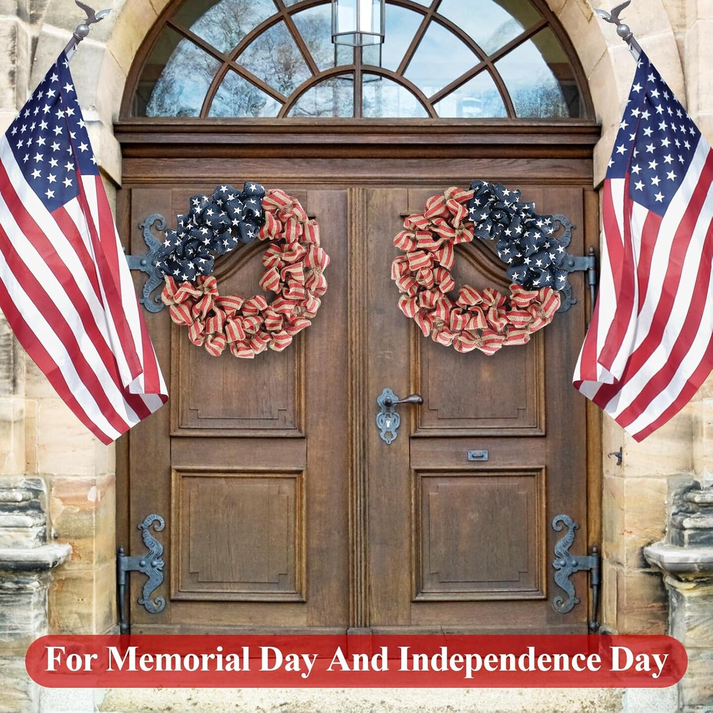 24 Inch Summer Patriotic Front Door Wreath, 4th July Independence Day Wreath America Patriotic Flag Burlap Farmhouse Decor, Memorial Day Americana Wreaths for Front Door Window Christmas Decor