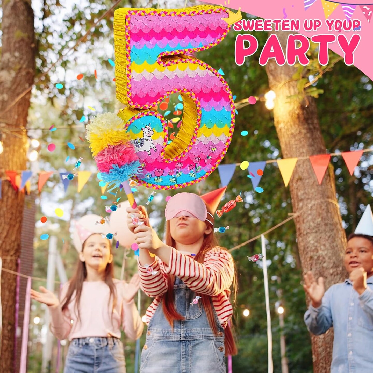 Number 5 Pinata for Birthday Party Decorations, Unicorn Mermaid Theme Pink Pi&#xF1;ata Games Toy