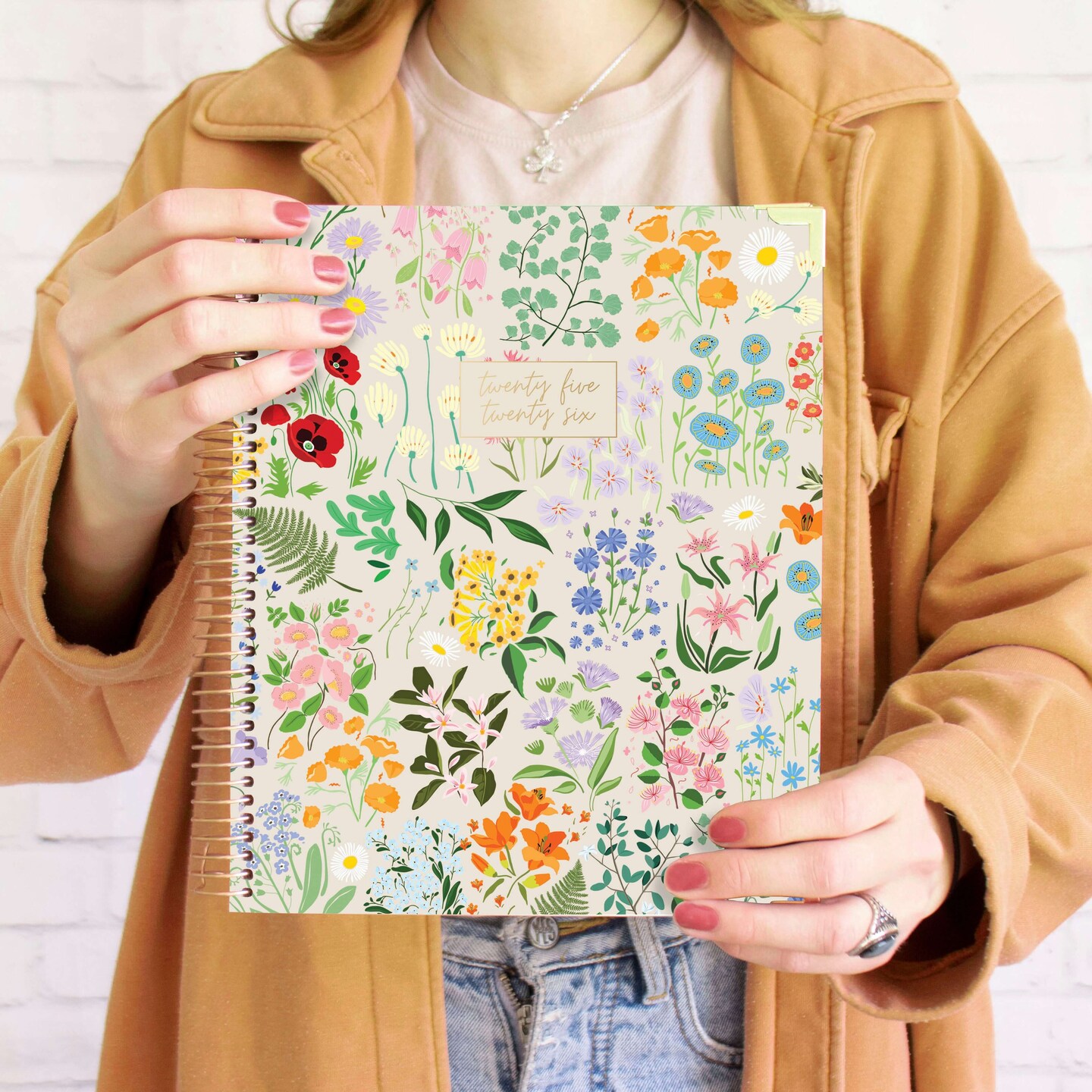 bloom daily planners 2025-26 Academic Planner Vision Planner, 7.5&#x22; x 9&#x22;, Garden Party, Beige