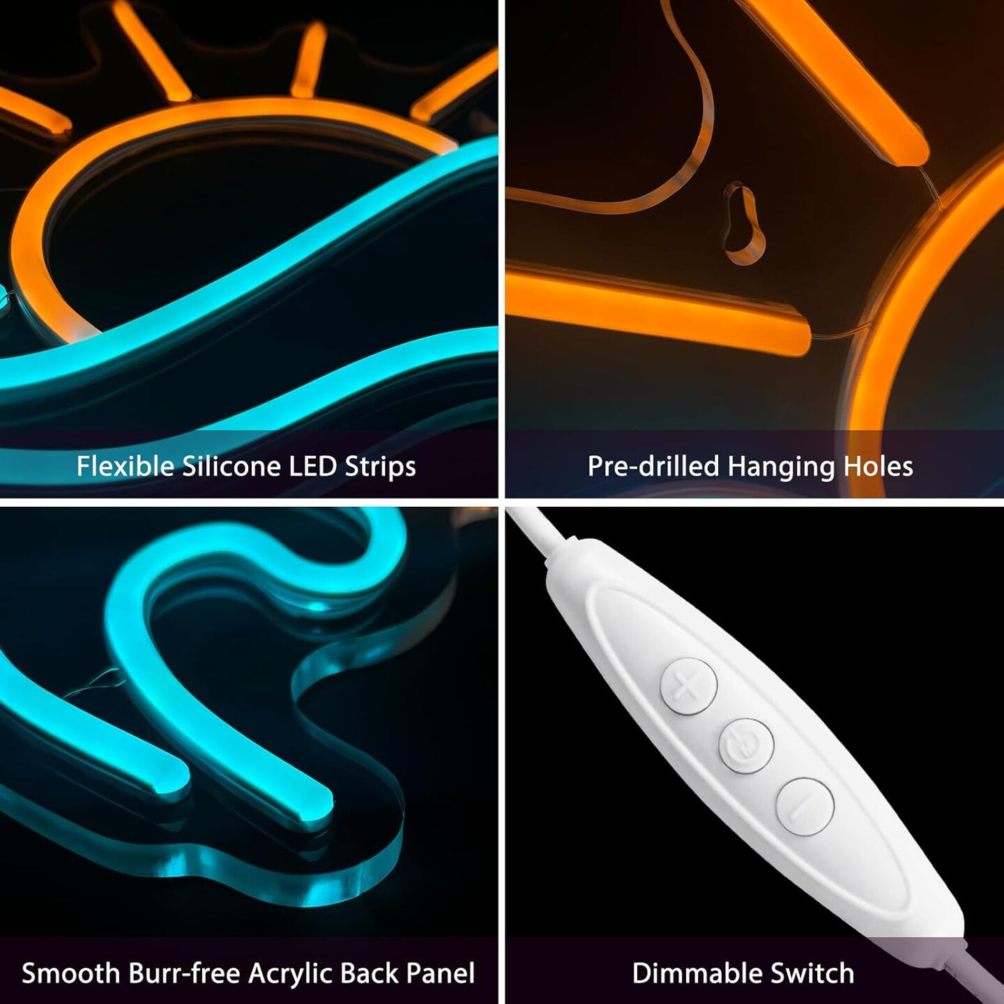 Summer Sunrise Sunset Neon Sign, Dimmable Sun Sea Wave LED Neon Light for Wall Decor, USB Powered Ocean Surf Neon Signs, Acrylic Sun Sign for Bedroom Living Room Bar Cafe Game Room Birthday Party