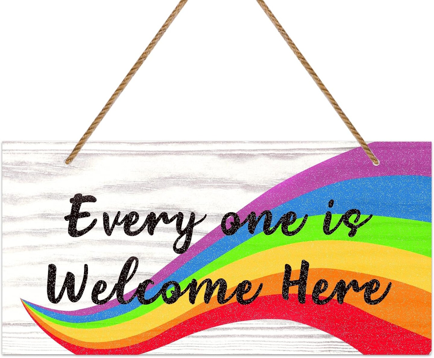 Everyone Is Welcome Here Door Sign - 6"x12" Rainbow Gay Lesbian Pride Welcome Sign Door Decorations LGBTQ Door Hanging Sign for Home School Office Party Wall Front Door Decor